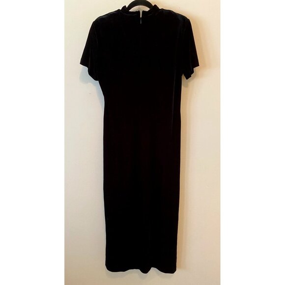 Molly Malloy Black Velvet Cheongsam-Style Dress Short Sleeve Elegant Size 12 - Picture 2 of 10